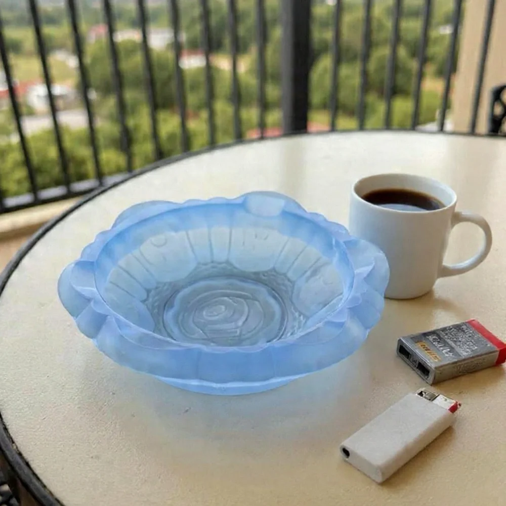 Vintage Satin Frost Blue Art Glass Rose Pattern 7